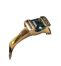 Load image into Gallery viewer, Blue topaz & Diamonds Solid 14Kt Yellow Gold Ring Size 7 9982Aj
