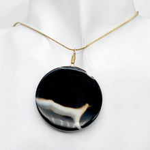 Load image into Gallery viewer, Sardonyx Agate 40mm Coin 14K Gold Filled Bead Pendant | Black | 2" Long |