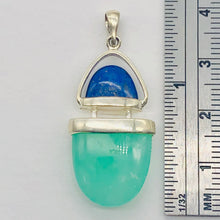 Load image into Gallery viewer, Lapis Lazuli Chrysoprase Sterling Silver Pendant | 1 1/2" Long | Green/Blue |