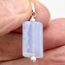Load image into Gallery viewer, Natural Blue Chalcedony Rectangle Stardust Sterling Silver | 1.5" Long | Pendant
