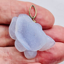 Load image into Gallery viewer, Chalcedony 14K Gold Filled Druzy Crystal Flower Pendant | 1 3/4" Long | Blue |
