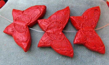 Load image into Gallery viewer, Hand Carved Red Cinnabar Butterfly Bead Strand | 34.5x23x7mm | Red - PremiumBead Alternate Image 3