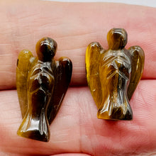 Load image into Gallery viewer, 2 Loving Carved Tigereye Guarding Angel Beads 009284TE | 21x14x8mm | Golden Brown