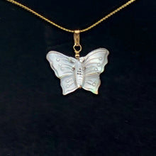 Load image into Gallery viewer, Mussel Shell Carved Butterfly 14K Gold Filled Pendant | 1" Long | Silver Black |