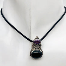 Load image into Gallery viewer, Stunning! ~Onyx & Amethyst Sterling Silver Pendant! - PremiumBead Alternate Image 4