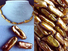 Load image into Gallery viewer, 3 Exotic Green & Rose Gold Biwa FW Pearl Beads 4445 - PremiumBead Primary Image 1