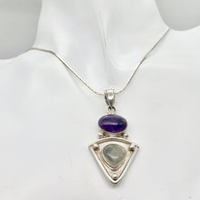 Load image into Gallery viewer, Alluring Amethyst and Labradorite Sterling Silver Pendant | 1 7/8 inch long |