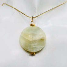 Load image into Gallery viewer, Hemimorphite 14K Gold Filled Disc Dangle Pendant | 1 3/4" Long | Aqua/Lemon |