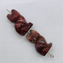 Load image into Gallery viewer, Adorable! 2 Jasper Sitting Carved Cat Beads | 21x14x10mm | Red with Green