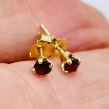Load image into Gallery viewer, Garnet 14K Gold Faceted 3mm Round Post Earrings | 3mm | Red | 1 Pair |