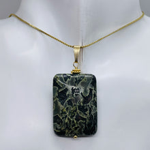 Load image into Gallery viewer, Tsunami Stone 14K Gold Filled Rectangle Pendant | 35x25x7.5mm | Green White | 1