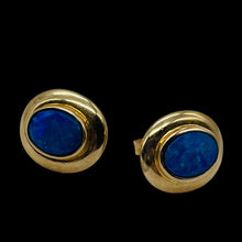 Load image into Gallery viewer, 10K Gold Blue Opal Post Earrings| 1/2x3/8 inch | Blue | 1 Pair Earrings |