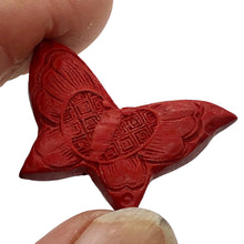 Load image into Gallery viewer, 1 Carved Red Cinnabar Butterfly Bead | 34.5x23x7mm | Red