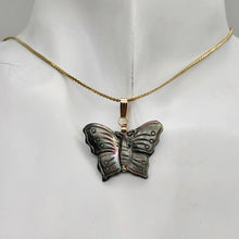 Load image into Gallery viewer, Mussel Shell Carved Butterfly 14K Gold Filled Pendant | 1" Long | Silver Black |