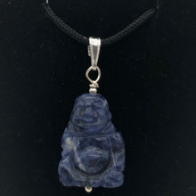 Load image into Gallery viewer, Namaste Hand Carved Sodalite Buddha and Sterling Silver Pendant, 1.5" Long - PremiumBead Alternate Image 2