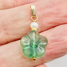 Load image into Gallery viewer, Fluorite and Pearl 14K Gold Filled Flower | 1" Long | Blue | 1 Pendant |