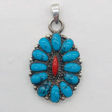 Load image into Gallery viewer, Turquoise Coral Sterling Silver Blossom Pendant | 1 1/4" Long | Blue/Red |