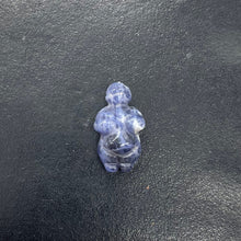 Load image into Gallery viewer, 2 Carved Sodalite Goddess of Willendorf Beads | 20x9x7mm | Blue white
