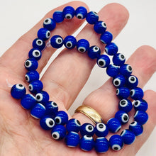 Load image into Gallery viewer, Lampwork Glass Eye 14" Strand Round | 8 mm | Dark Blue | 46 Beads |