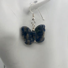 Load image into Gallery viewer, Flutter Carved Sodalite Butterfly Sterling Silver Earrings | 1 1/4 inch long | - PremiumBead Alternate Image 6