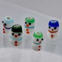 Load image into Gallery viewer, 5 Hand Made Glass Lampwork Snowmen 14x8.5mm to 13x8mm Beads 007099