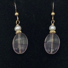 Load image into Gallery viewer, Fluorite and Pearl 15x10mm Bead Dangle 14K Gold Filled Earrings! | 1 1/2" Long|