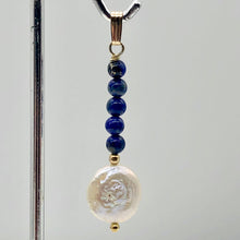 Load image into Gallery viewer, Natural Lapis & Drop FW Coin Pearl 14Kgf Pendant | 1 3/4" long | - PremiumBead Alternate Image 4
