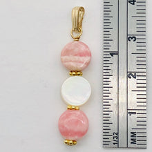 Load image into Gallery viewer, Rhodocrosite/Mother of Pearl 14K Gold Filled Pendant | 11/2" Long | Pink/White |