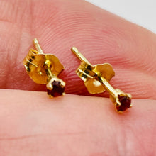 Load image into Gallery viewer, Garnet 14K Gold Post Faceted Round Cut Earrings | 2mm | Red | 1 Pair |