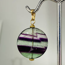 Load image into Gallery viewer, Fluorite 14K Gold Filled Striped Coin | 1 3/4" Long | Purple/Green | 1 Pendant |