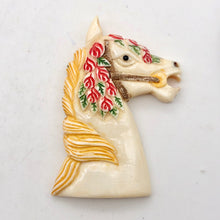 Load image into Gallery viewer, Waterbuffalo Bone Carousel Horse| 50.5x34x5.5mm| Cream/Red/Yellow/Green| 1 Bead| - PremiumBead Primary Image 1