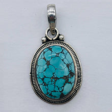 Load image into Gallery viewer, Turquoise Sterling Silver Native Oval Pendant | 1 3/4" Long | Blue/Black | 1 |