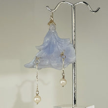 Load image into Gallery viewer, Blue Chalcedony Druzy Carved Flower Sterling Silver Pendant | 2 1/2" Long| Blue|