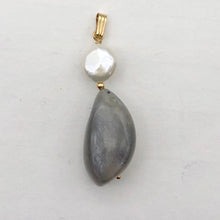Load image into Gallery viewer, Chatoyant Moonstone Fresh Water Pearl Drop 14K Gold Filled Pendant |1 3/4" Long|