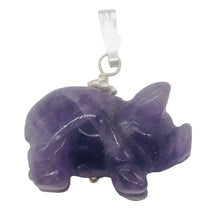 Load image into Gallery viewer, Piggie! Hand Carved Purple Amethyst Pig and Sterling Silver Pendant 509274DAMS