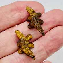 Load image into Gallery viewer, Gators 2 Carved Tigereye Alligator Beads | 28x14x7mm | Golden Brown