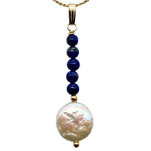 Load image into Gallery viewer, Natural Lapis & Drop FW Coin Pearl 14Kgf Pendant | 1 3/4" long |