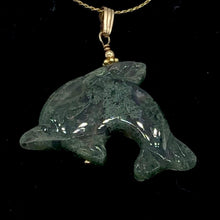 Load image into Gallery viewer, Moss Agate Dolphin 14K Gold Filled Pendant | 1 1/2" Long | Green | 1 Pendant |