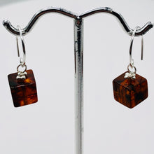 Load image into Gallery viewer, Amber Sterling Silver Cube Bead Earrings | 1 1/2" Long | Red | 1 Pair |