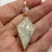 Load image into Gallery viewer, Fossilized Coral, Kunzite Kite 14K Gold Filled Pendant| 2 3/4" | White, Black |