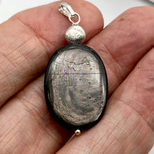 Load image into Gallery viewer, Hypersthene Sterling Silver Pendant |1 3/4 inch long | Silver-black | Oval |