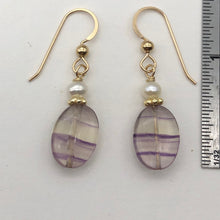 Load image into Gallery viewer, Fluorite and Pearl 15x10mm Bead Dangle 14K Gold Filled Earrings! | 1 1/2" Long|