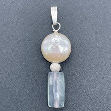 Load image into Gallery viewer, Coin Pearl and Fluorite Sterling Silver Pendant | 1 1/2" Long | White/Blue | 1 |