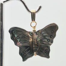 Load image into Gallery viewer, Mussel Shell Carved Butterfly 14K Gold Filled Pendant | 1" Long | Silver Black |