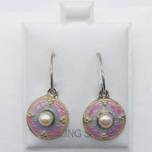 Load image into Gallery viewer, Pearl Cloisonne Sterling Silver Drop Earrings | 1" Long | Pink/White | 1 Pair |