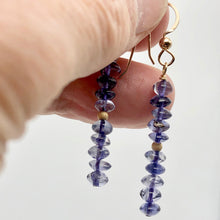 Load image into Gallery viewer, Vibrant Faceted Iolite Roundel Bead Dangling Earrings |Rose Gold | 1 3/4" Long |