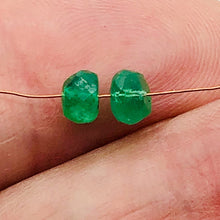 Load image into Gallery viewer, Natural Emerald Faceted Roundel Beads | 2 Beads | 4.9x3mm | 1.3 tcw |