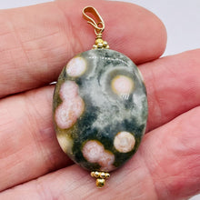 Load image into Gallery viewer, Ocean Jasper 14K Gold Filled Oval Pendant| 1 3/4" Long | Green/White | 1 Pendant