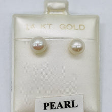 Load image into Gallery viewer, Pearl 14K Gold 7mm Stud Earrings | 1/4 inch | White | 1 Pair |