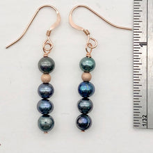 Load image into Gallery viewer, Shinning Teal Fresh Water Pearl 14K Rose Gold Filled Earrings | 1 3/8" long |
